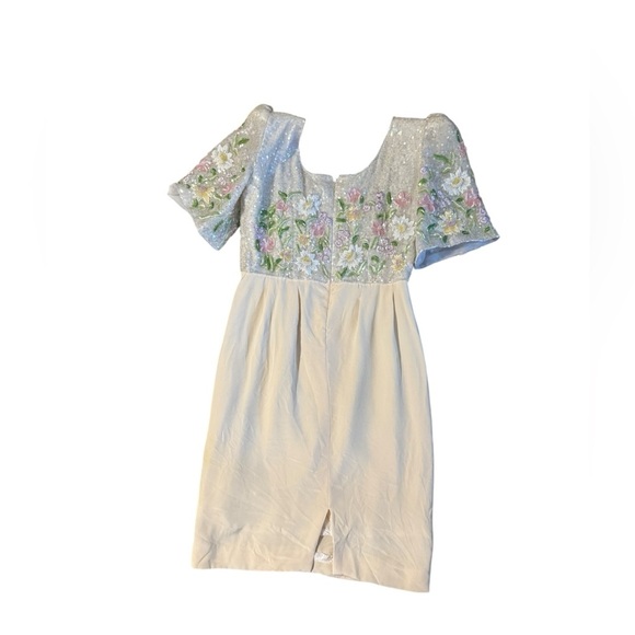 Vintage Richilene New York Beaded Glitter Cocktail Dress Size 12 Ivory Pink Glam - Picture 2 of 16